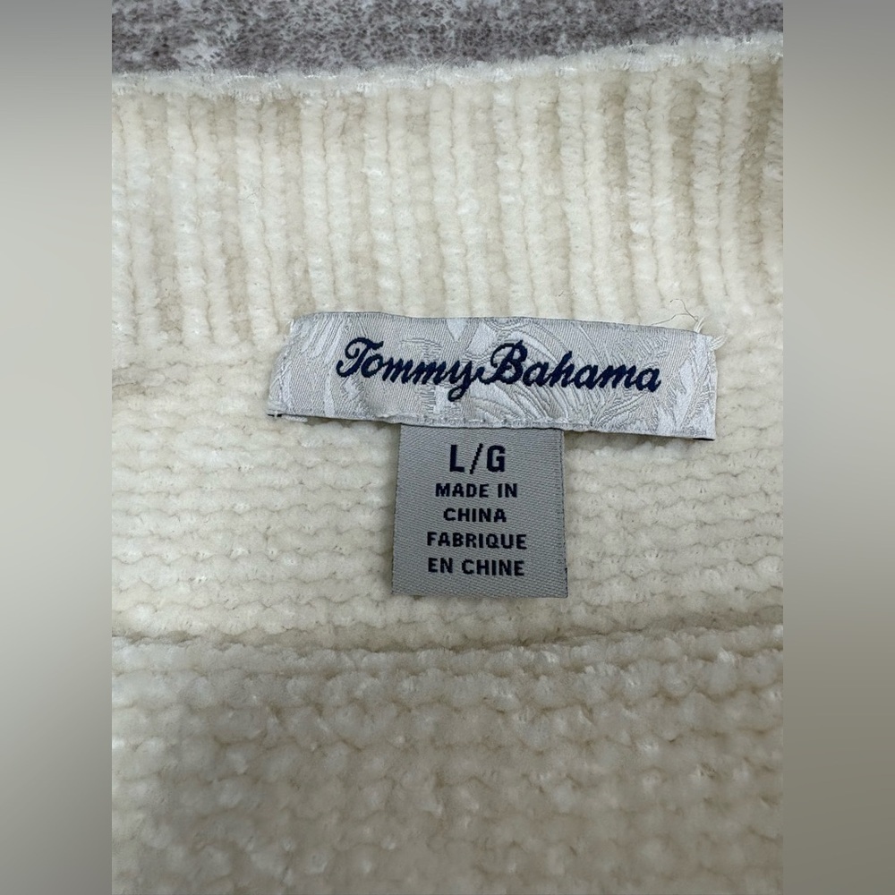 Tommy Bahama Women's Sweater Cream Chenille Knit Top Boat Neck Boxy Cozy Sz L - Picture 2 of 8